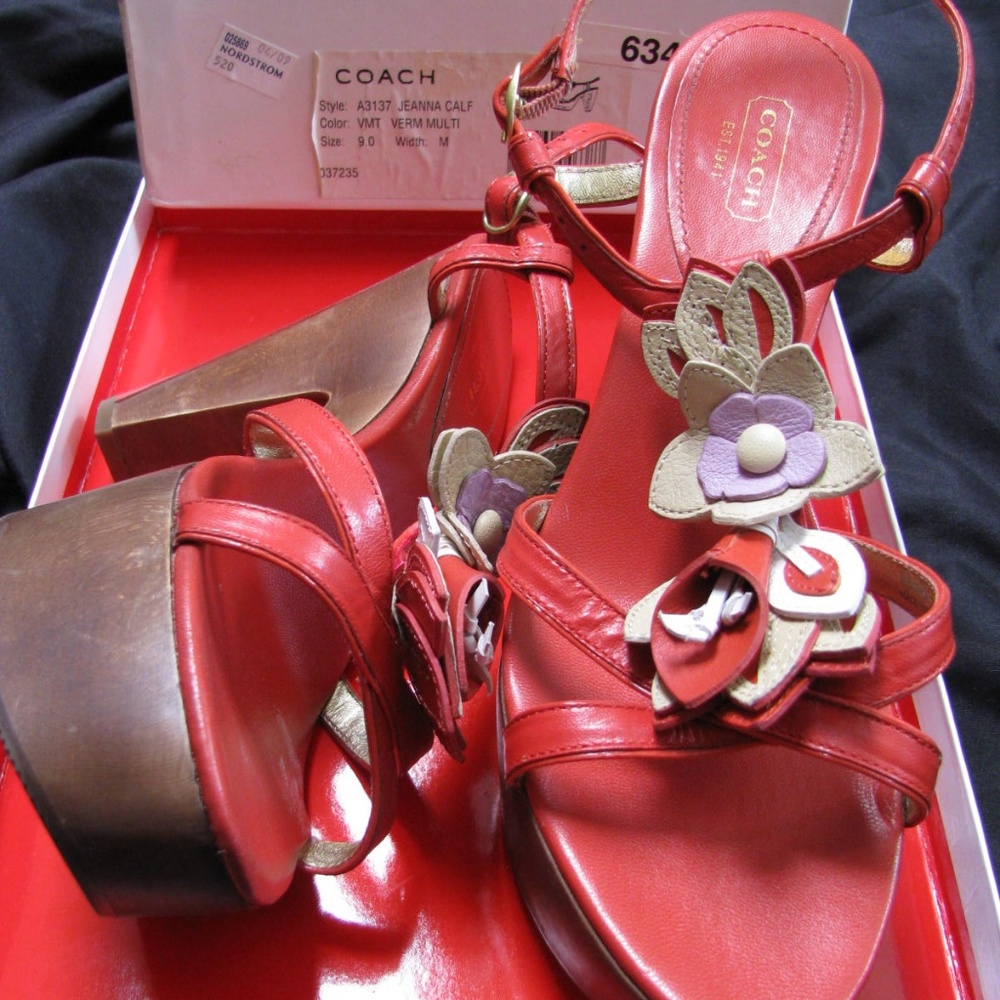 NIB COACH JEANNA VERMILION WOOD PLATFORM SANDALS 9 - Picture 8 of 8